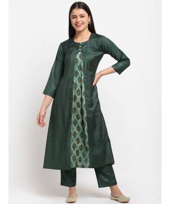 Teal Panel A-line Kurti with Pants 1