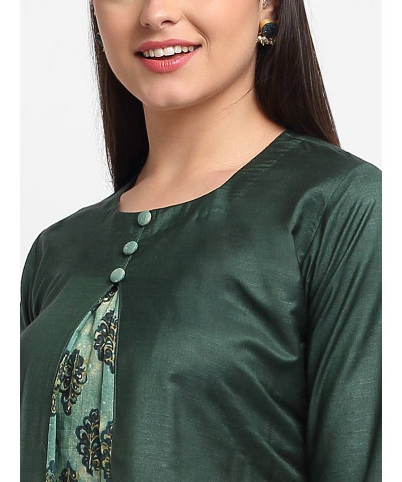 Teal Panel A-line Kurti with Pants