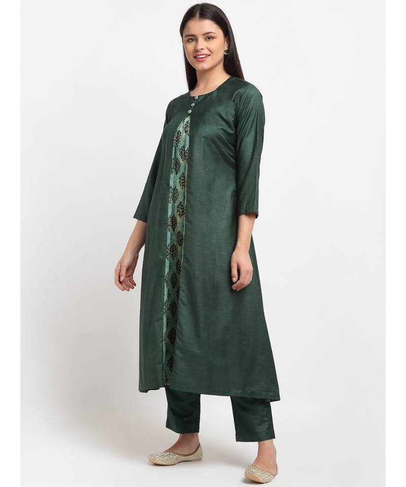 Teal Panel A-line Kurti with Pants