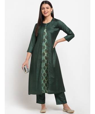 Teal Panel A-line Kurti with Pants 4