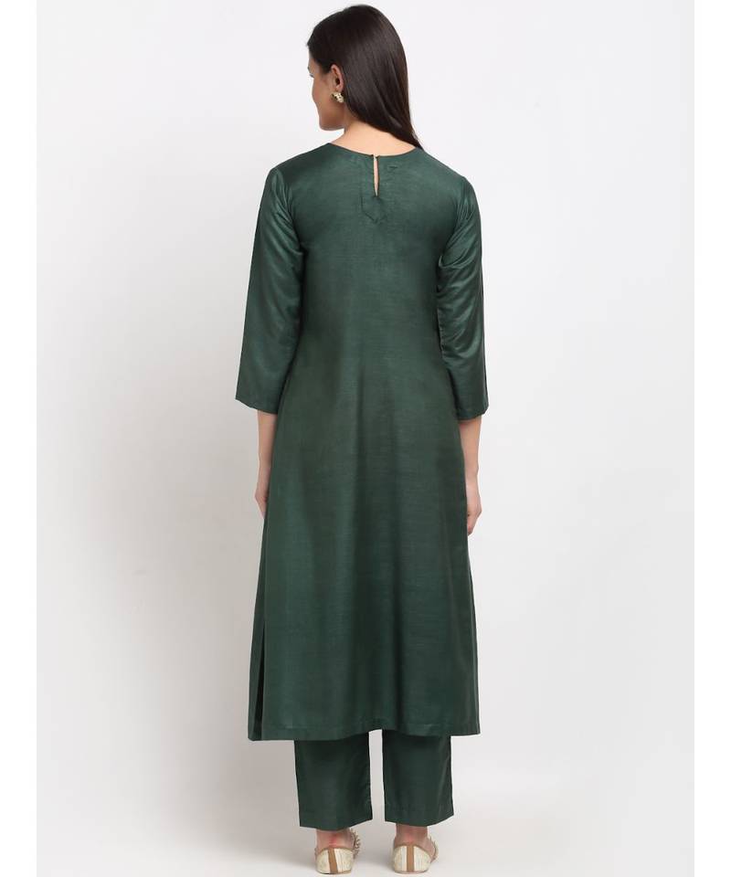 Teal Panel A-line Kurti with Pants