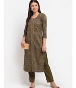 Mehndi Mughal Printed Gota Kurti with Straight Pants