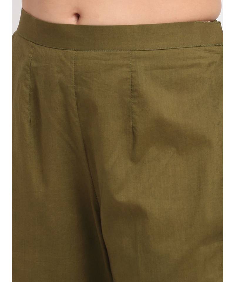 Mehndi Mughal Printed Gota Kurti with Straight Pants