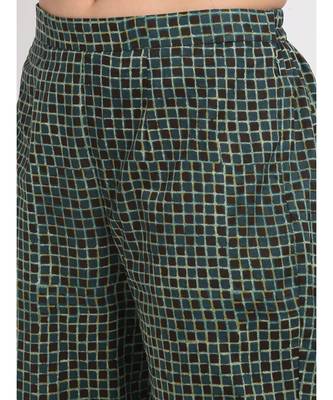 Black Green Natural Balloon Sleeve Straight Kurti with Straight Pants 2