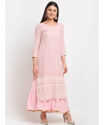 Pure Pink Sequin Embroidered Layered Frilled Floorlength 1