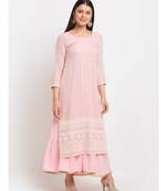 Pure Pink Sequin Embroidered Layered Frilled Floorlength