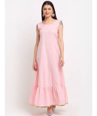 Pure Pink Sequin Embroidered Layered Frilled Floorlength 5
