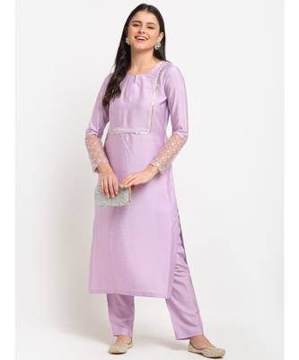 Lilac Straight Kurti with Pants 1
