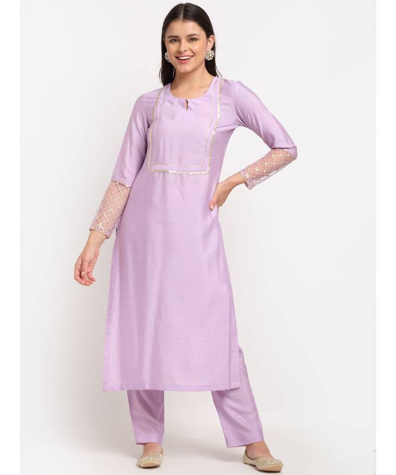 Lilac Straight Kurti with Pants