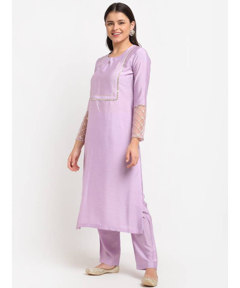 Lilac Straight Kurti with Pants