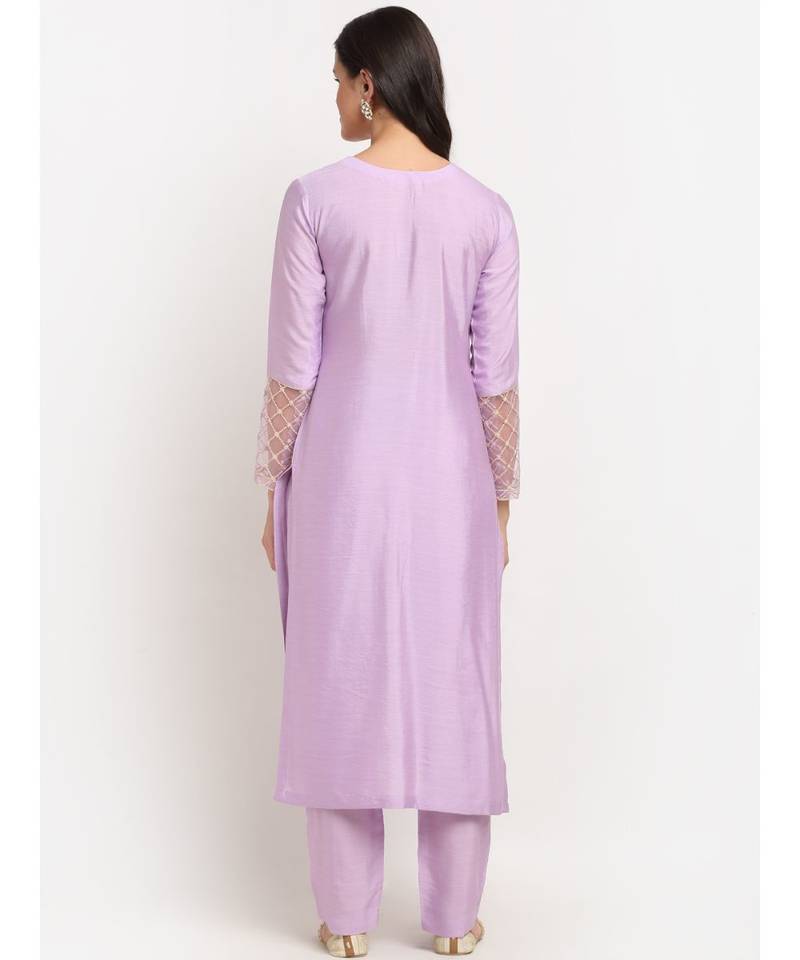 Lilac Straight Kurti with Pants