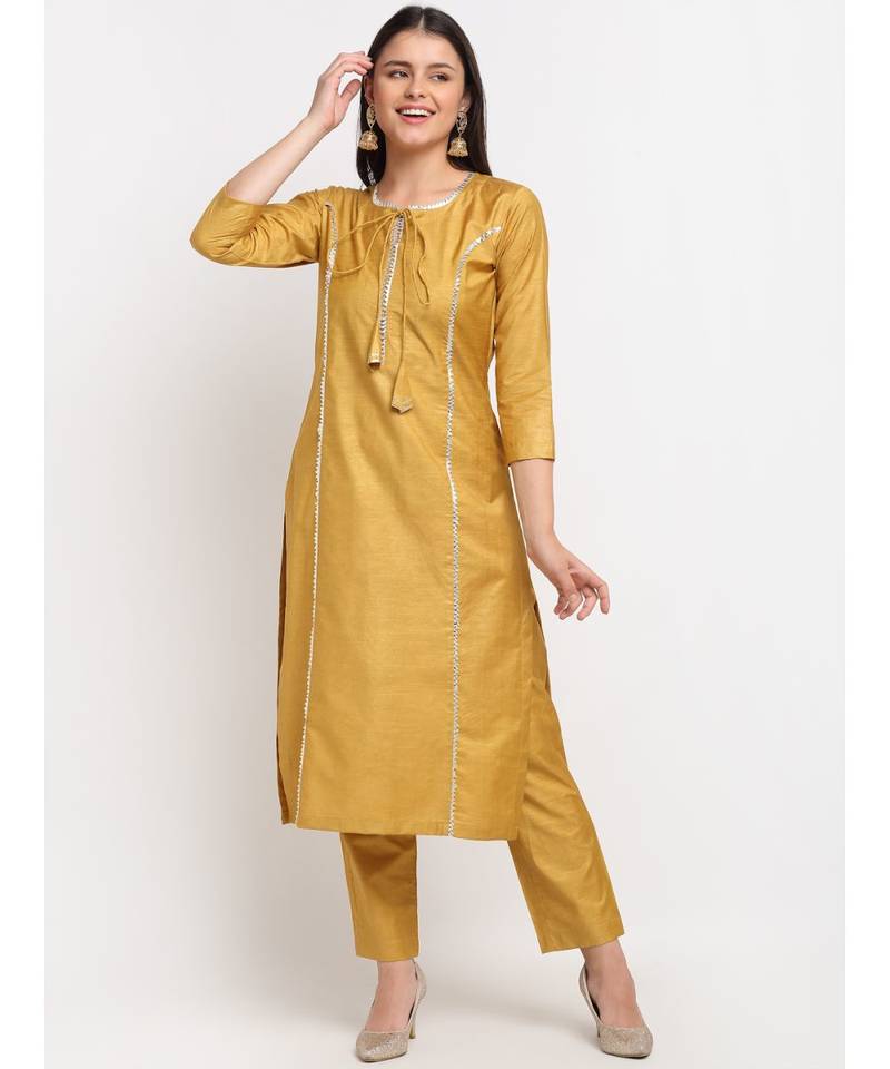 Mustard Gota Straight Kurti with Pants