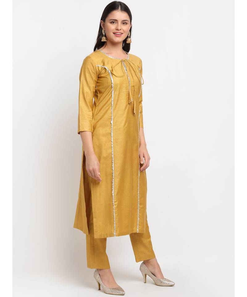 Mustard Gota Straight Kurti with Pants