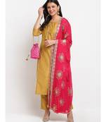 Mustard Gota Straight Kurti with Pants and Gota Dupatta