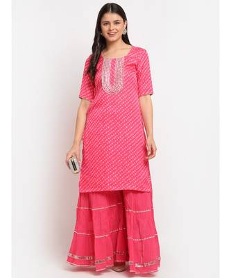 Pink Passion Bandhani Short Kurti with Sharara 1