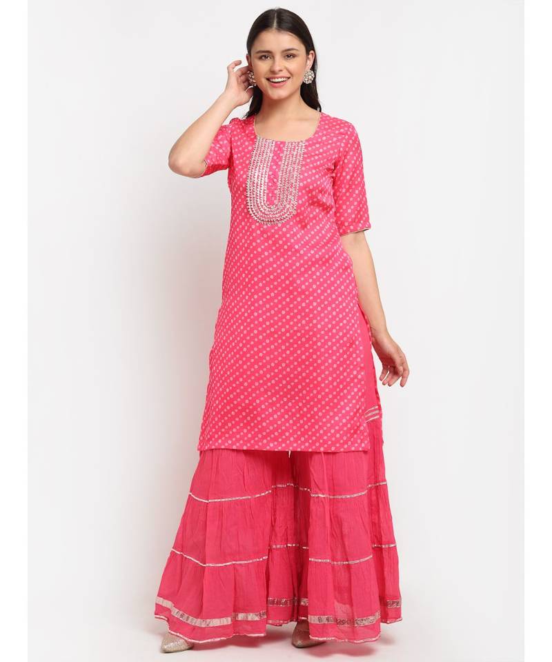 Pink Passion Bandhani Short Kurti with Sharara
