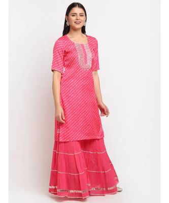 Pink Passion Bandhani Short Kurti with Sharara 3