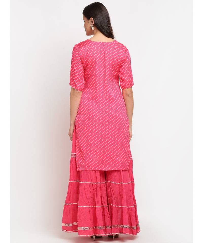 Pink Passion Bandhani Short Kurti with Sharara