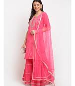 Pink Passion Bandhani Short Kurti with Sharara and Sequin Dupatta