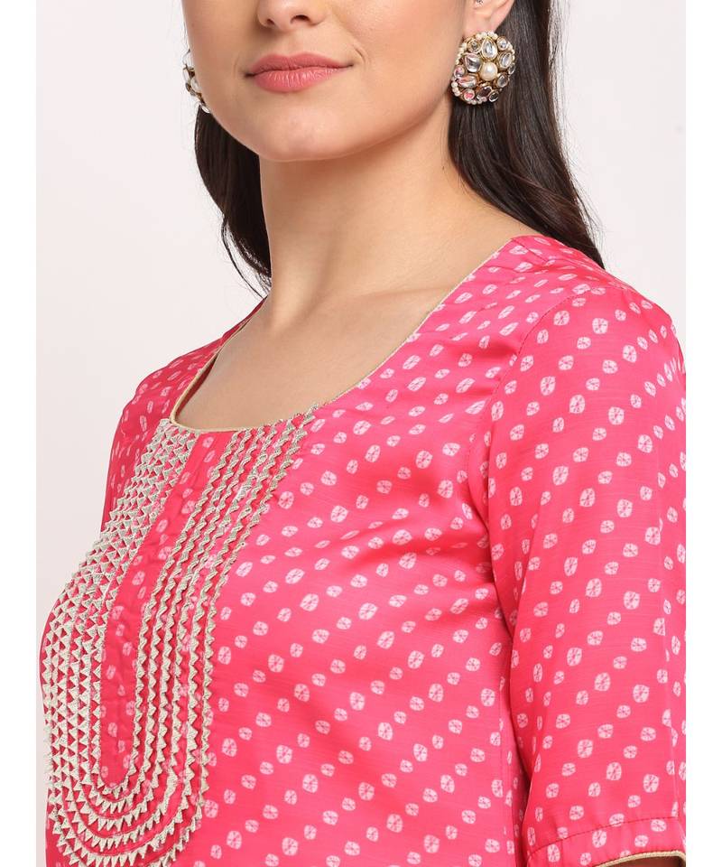 Pink Passion Bandhani Short Kurti with Sharara and Sequin Dupatta