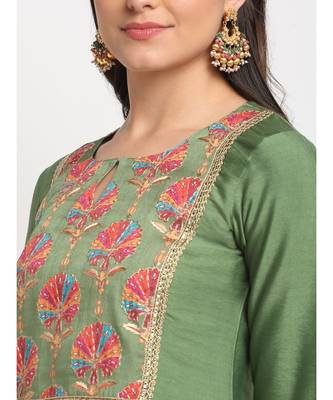 Ornate Olive Banarsi Embroidered Yoke Layered Floorlength 4