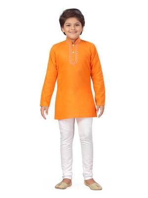 Orange embroidered cotton boys-kurta-pyjama 1