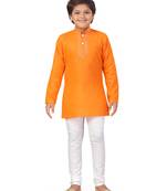 Orange embroidered cotton boys-kurta-pyjama
