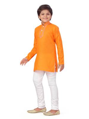 Orange embroidered cotton boys-kurta-pyjama 2
