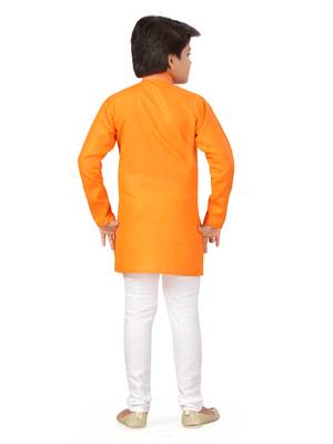 Orange embroidered cotton boys-kurta-pyjama 3