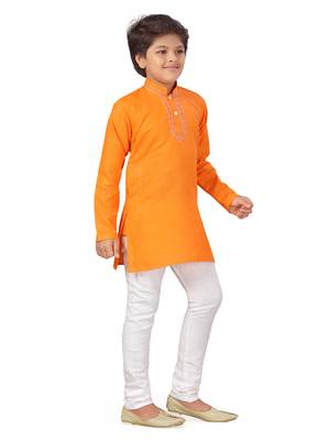 Orange embroidered cotton boys-kurta-pyjama 4