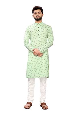 Green printed cotton kurta-pajama 1