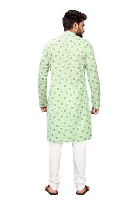 Green printed cotton kurta-pajama 2