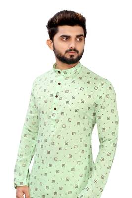 Green printed cotton kurta-pajama 3