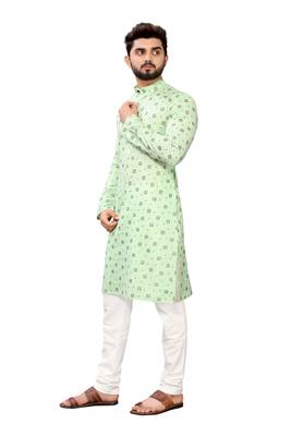 Green printed cotton kurta-pajama 5