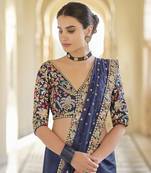 Blue embroidered organza saree with blouse