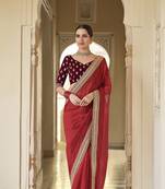 Red embroidered organza saree with blouse