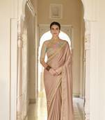 Brown embroidered organza saree with blouse