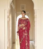 Red embroidered organza saree with blouse
