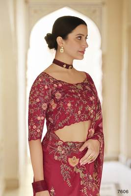 Red embroidered organza saree with blouse 2