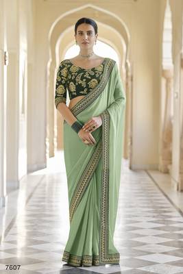 Green embroidered organza saree with blouse 1
