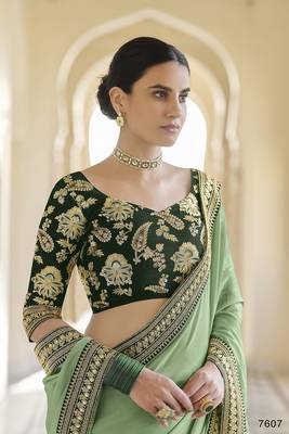Green embroidered organza saree with blouse 2