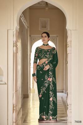 Green embroidered organza saree with blouse 1