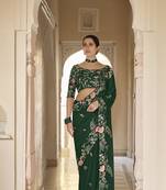 Green embroidered organza saree with blouse