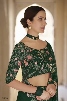 Green embroidered organza saree with blouse 2