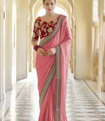 Peach embroidered organza saree with blouse