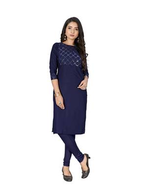 Blue embroidered cotton ethnic-kurtis 1