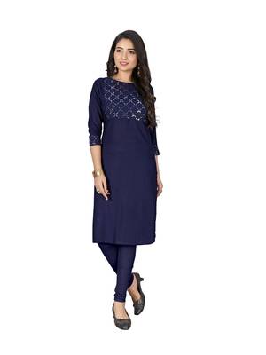 Blue embroidered cotton ethnic-kurtis 4
