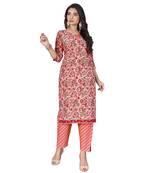 Peach printed cotton ethnic-kurtis
