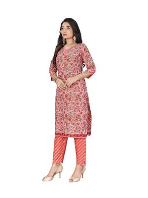 Peach printed cotton ethnic-kurtis 4