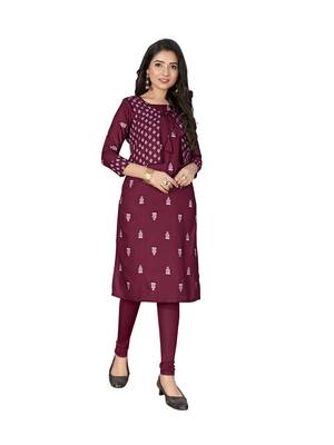 Maroon printed cotton ethnic-kurtis 1